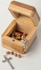 First Communion Olive Wood Rosary in Olive Wood box with Chalice gift set