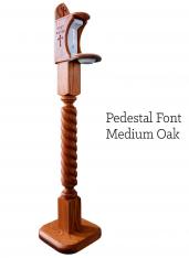 Holy Water Dispenser Font - Pedestal - Medium Oak