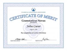 Certificate for Latin (Grades 2-12)