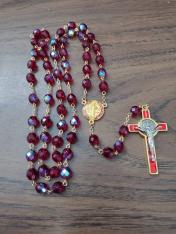 Gold St Benedict Rosary, Red Beads