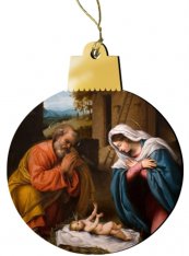 Nativity with Reaching Jesus Wood Ornament