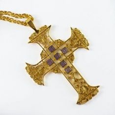 Filigree design Gold Plated Pectoral Cross with chain
