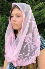 Devotional Infinity Church Veil Mantilla Pink (22" x 18")