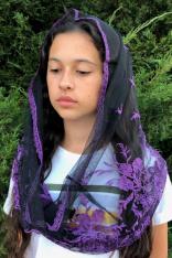 Devotional Infinity Church Veil Mantilla Black-Purple (22" x 18")